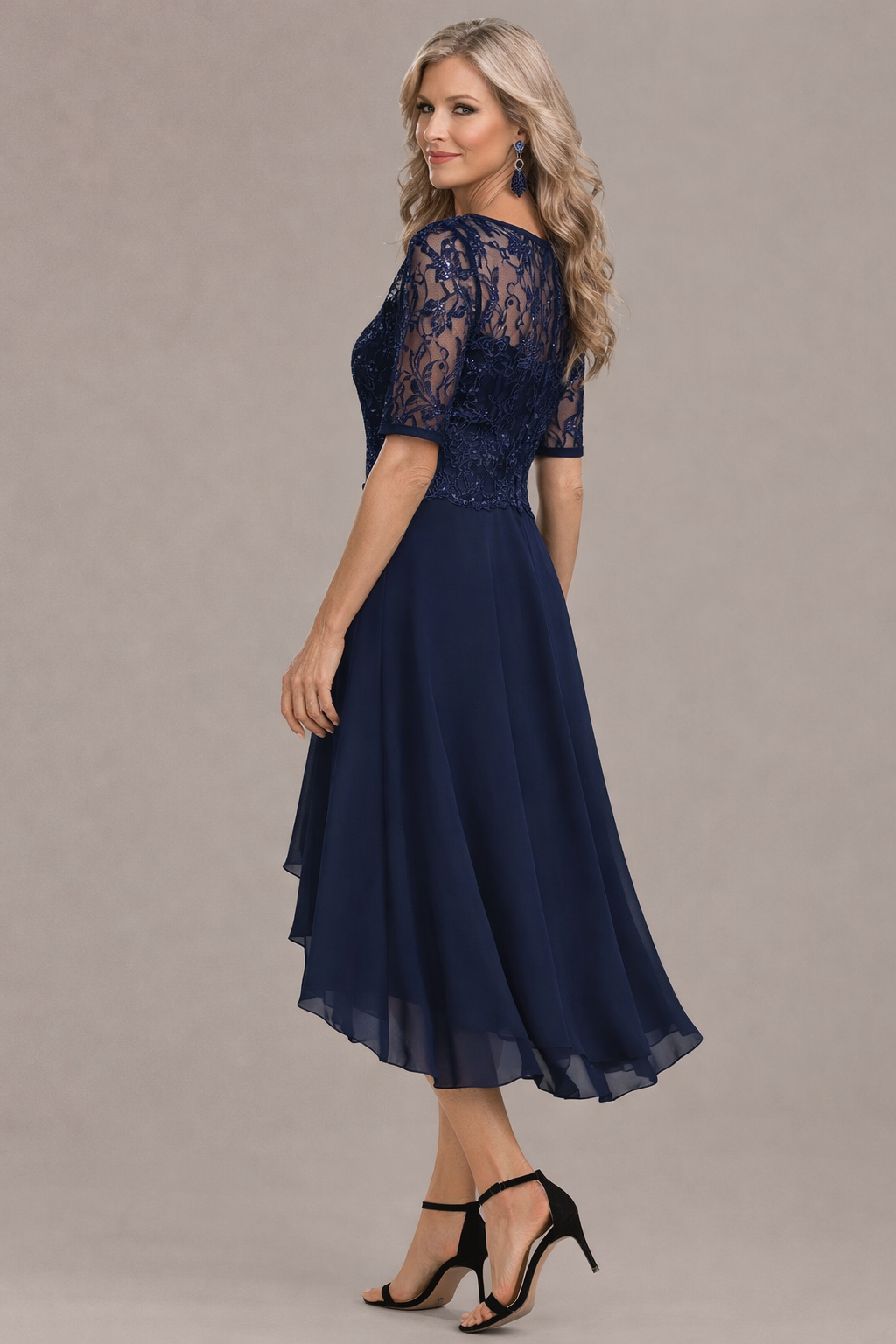 Sophie Elegant Lace Sleeve Round Neck Dress