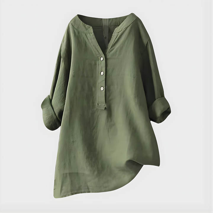 Veronique™ Elegant Cotton-Linen V-Neck Blouse