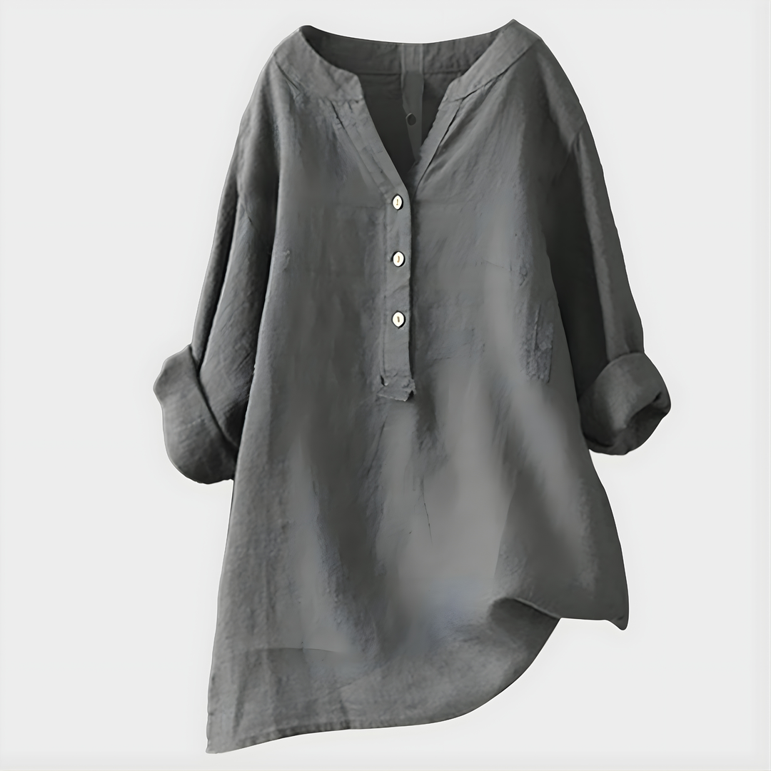 Veronique™ Elegant Cotton-Linen V-Neck Blouse