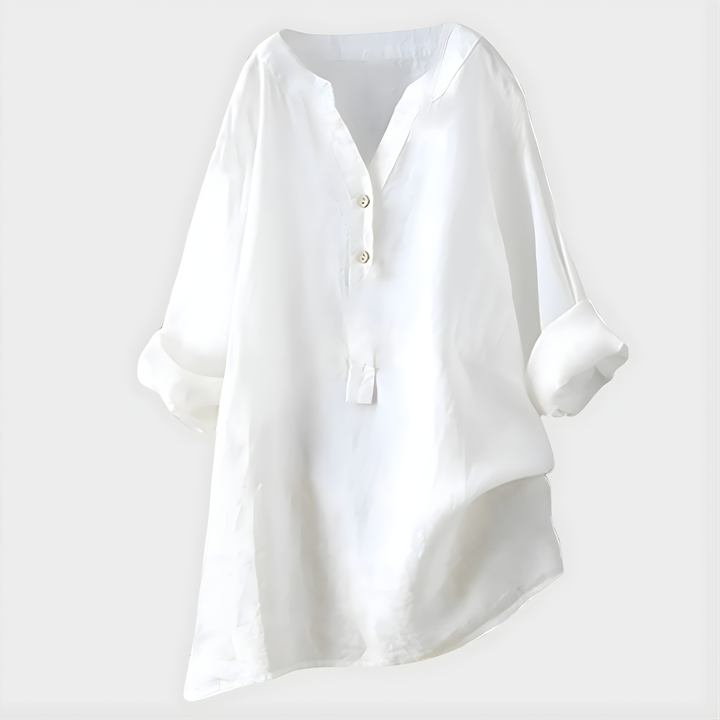 Veronique™ Elegant Cotton-Linen V-Neck Blouse