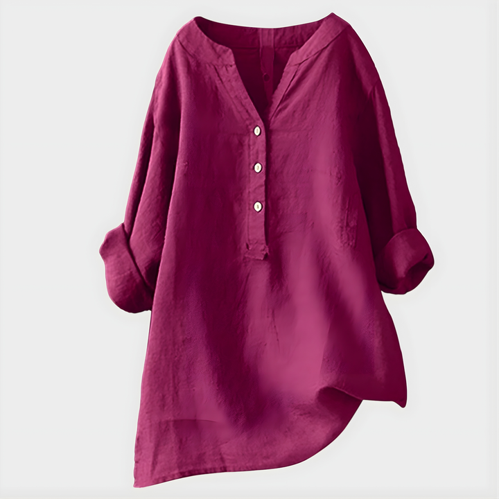Veronique™ Elegant Cotton-Linen V-Neck Blouse