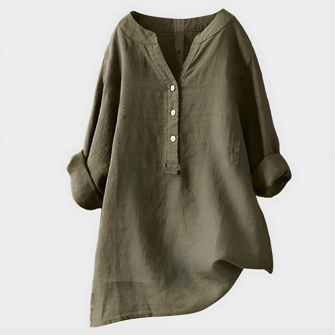 Veronique™ Elegant Cotton-Linen V-Neck Blouse