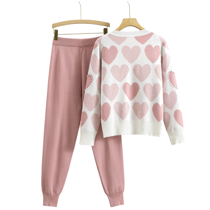 EDNA™ – Chic Heart Pattern Knit Two-Piece Set